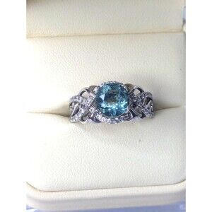 Teal Fluorite & Zircon Ring - Sterling Silver, Size 10